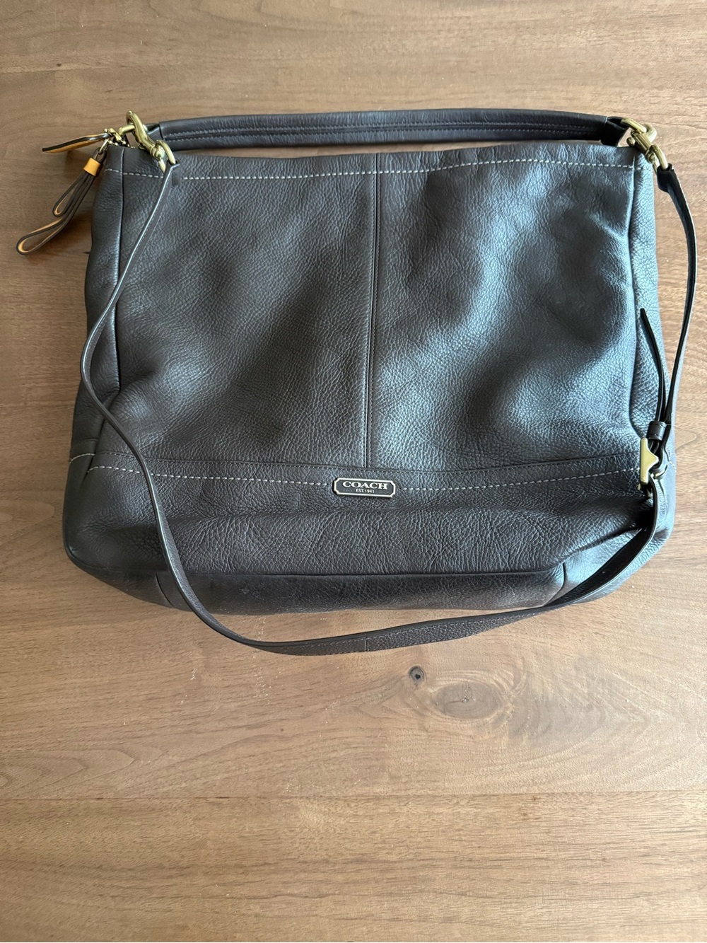 Coach Pebbled Leather Shoulder Bag in Dark Brown with Brass Hardware
